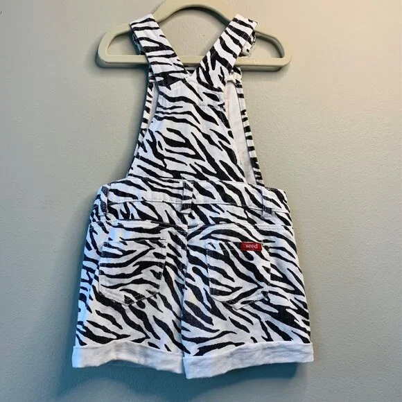 SEED HERITAGE Zebra Print Shortalls Girls 4 4T Denim Spring Shorts Overalls Kids - Picture 2 of 9